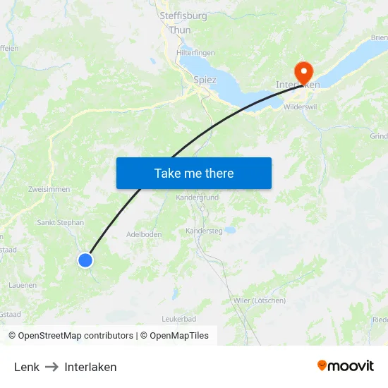 Lenk to Interlaken map