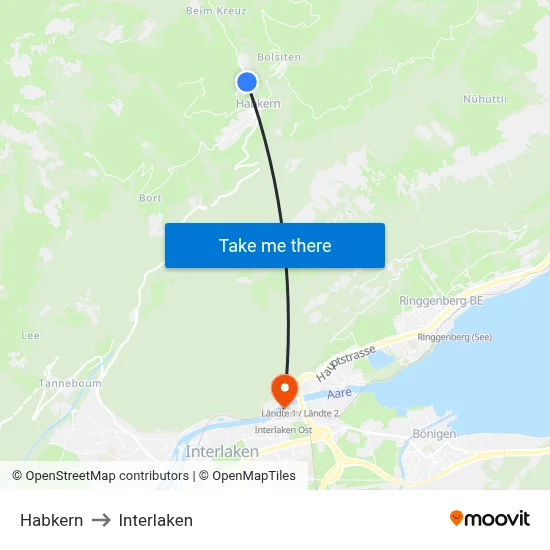 Habkern to Interlaken map
