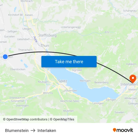 Blumenstein to Interlaken map