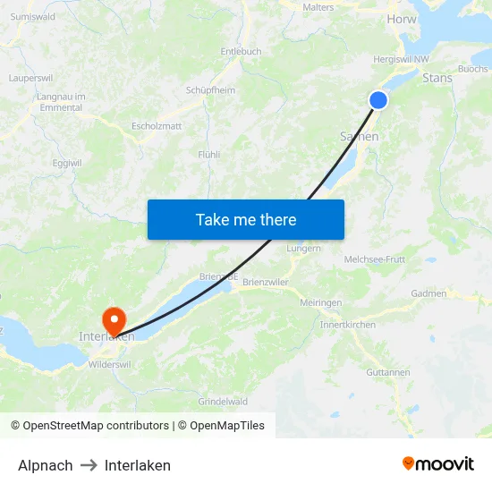 Alpnach to Interlaken map
