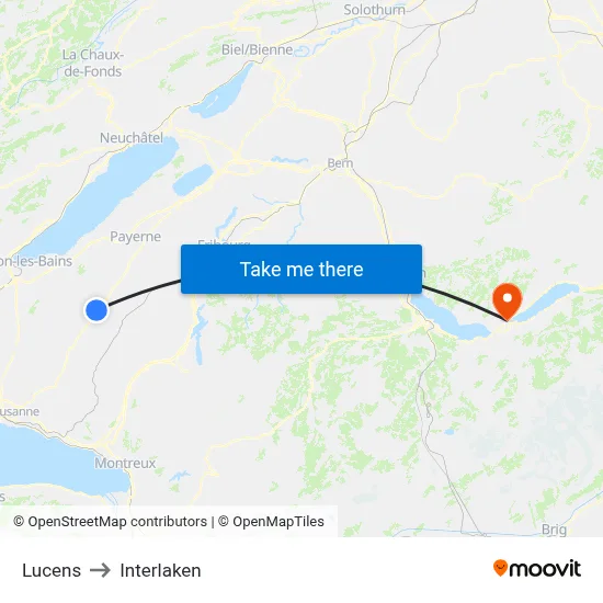 Lucens to Interlaken map