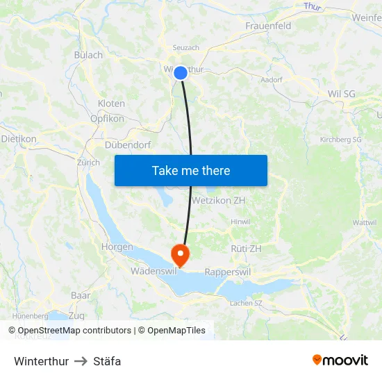 Winterthur to Stäfa map