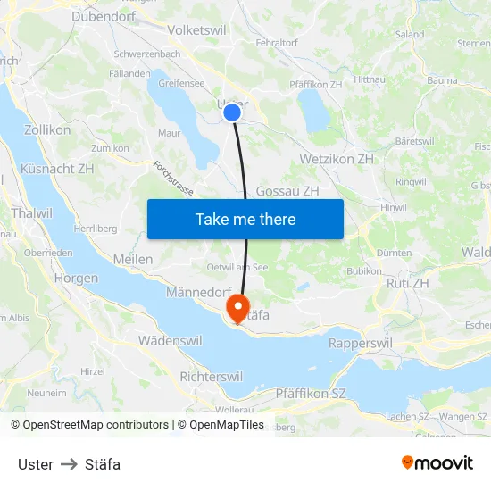 Uster to Stäfa map