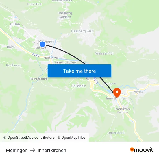 Meiringen to Innertkirchen map