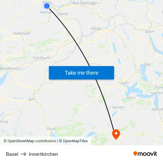 Basel to Innertkirchen map
