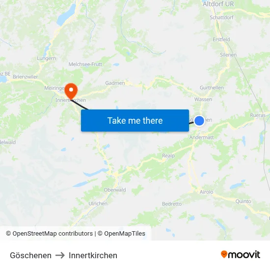 Göschenen to Innertkirchen map
