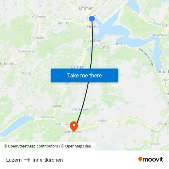 Luzern to Innertkirchen map