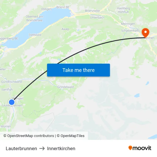 Lauterbrunnen to Innertkirchen map