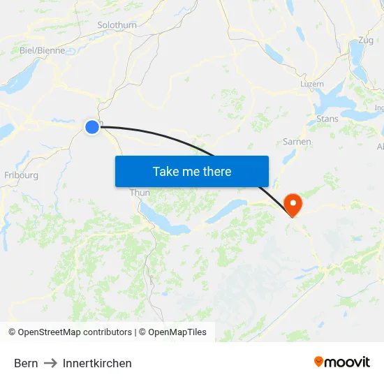 Bern to Innertkirchen map