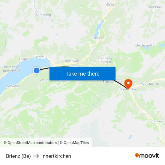 Brienz (Be) to Innertkirchen map