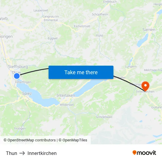 Thun to Innertkirchen map