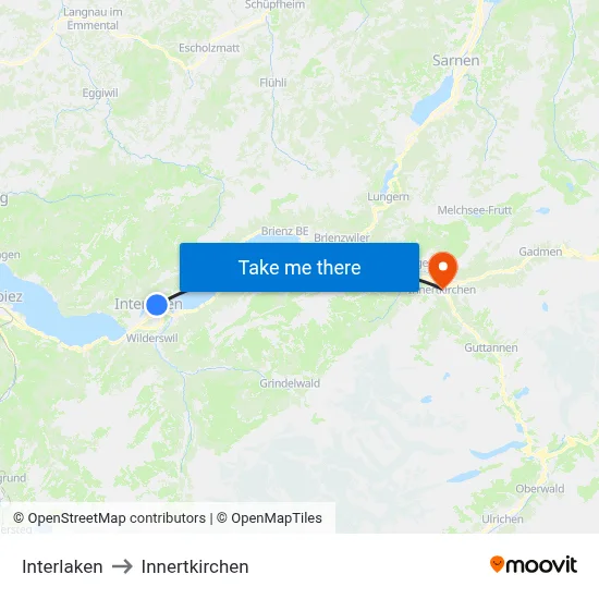 Interlaken to Innertkirchen map