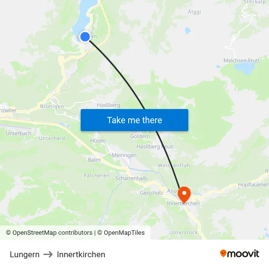 Lungern to Innertkirchen map