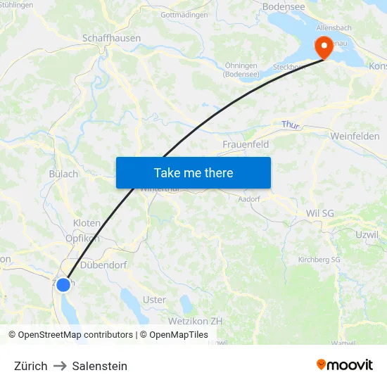 Zürich to Salenstein map