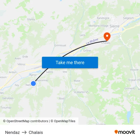 Nendaz to Chalais map