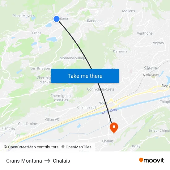 Crans-Montana to Chalais map