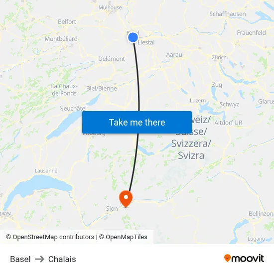 Basel to Chalais map