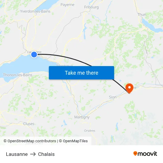 Lausanne to Chalais map