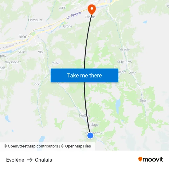 Evolène to Chalais map