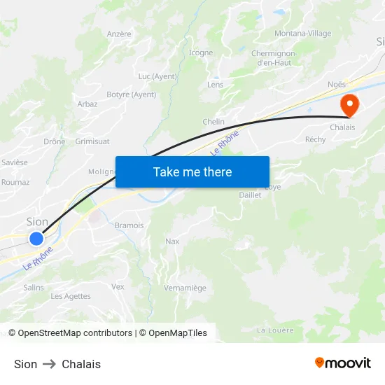 Sion to Chalais map