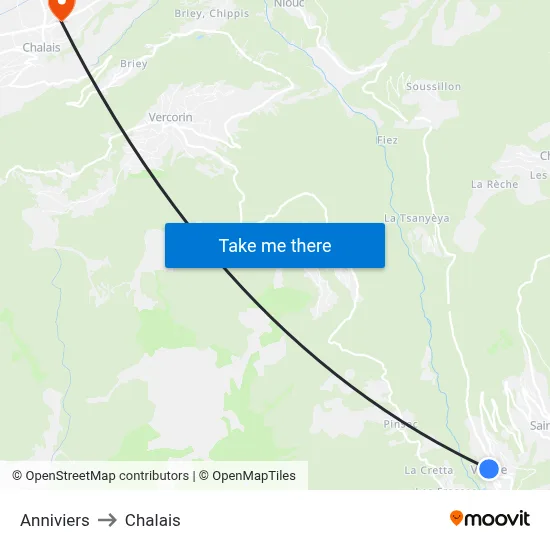 Anniviers to Chalais map