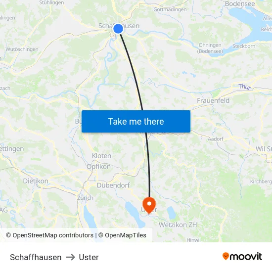 Schaffhausen to Uster map
