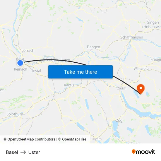 Basel to Uster map