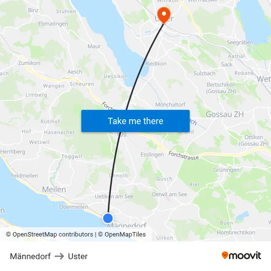 Männedorf to Uster map