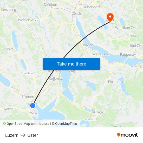 Luzern to Uster map