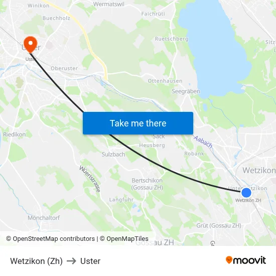 Wetzikon (Zh) to Uster map