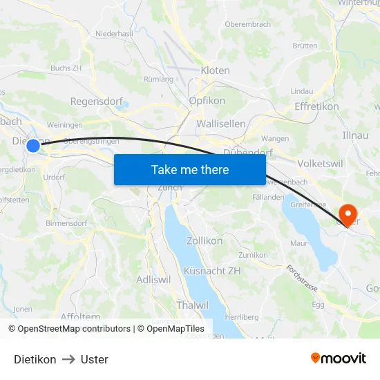 Dietikon to Uster map