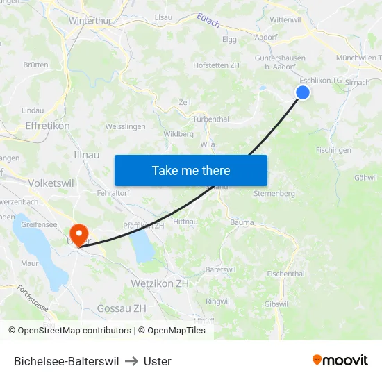Bichelsee-Balterswil to Uster map