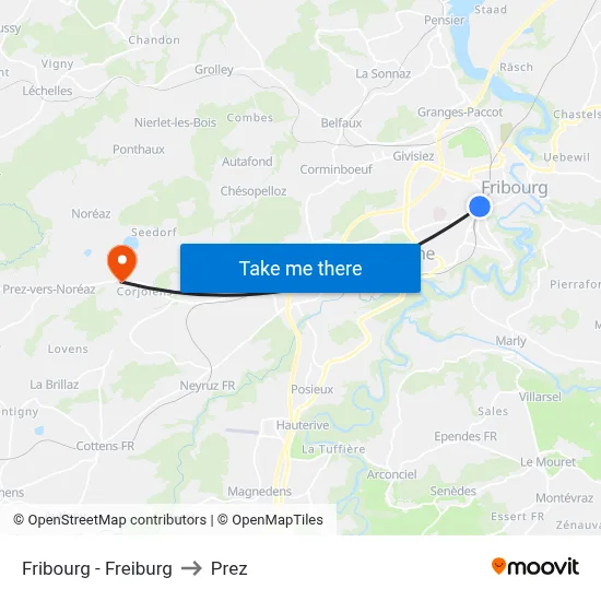 Fribourg - Freiburg to Prez map