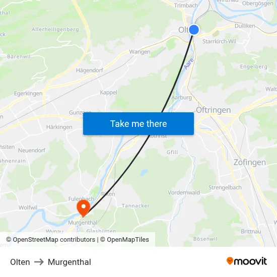 Olten to Murgenthal map