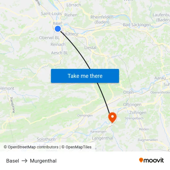 Basel to Murgenthal map
