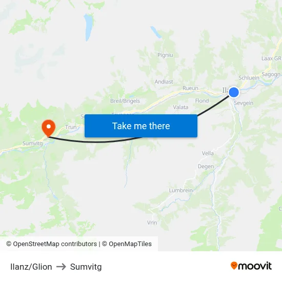 Ilanz/Glion to Sumvitg map