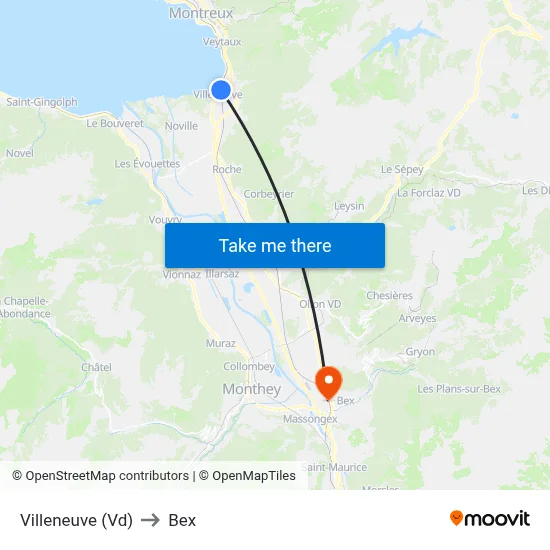 Villeneuve (Vd) to Bex map
