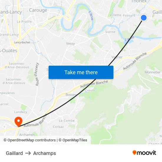 Gaillard to Archamps map