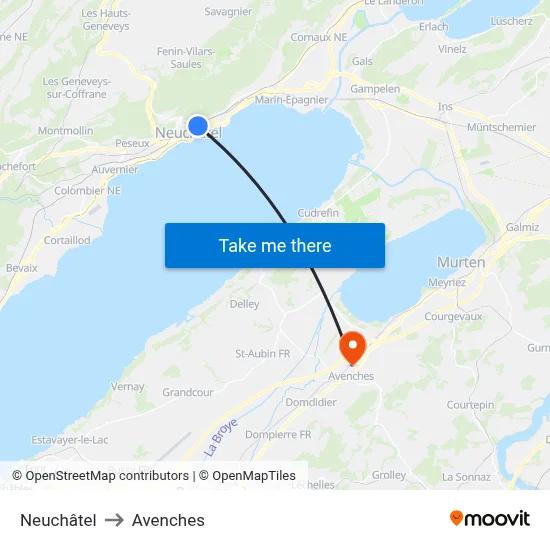 Neuchâtel to Avenches map