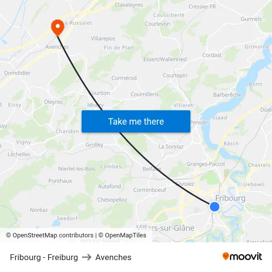 Fribourg - Freiburg to Avenches map