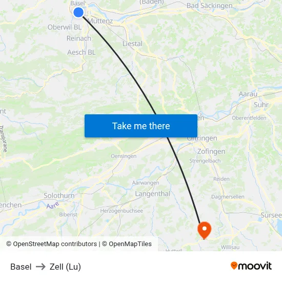 Basel to Zell (Lu) map
