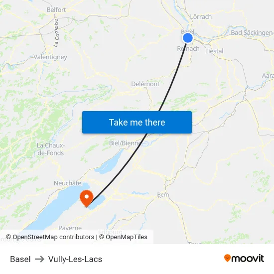 Basel to Vully-Les-Lacs map