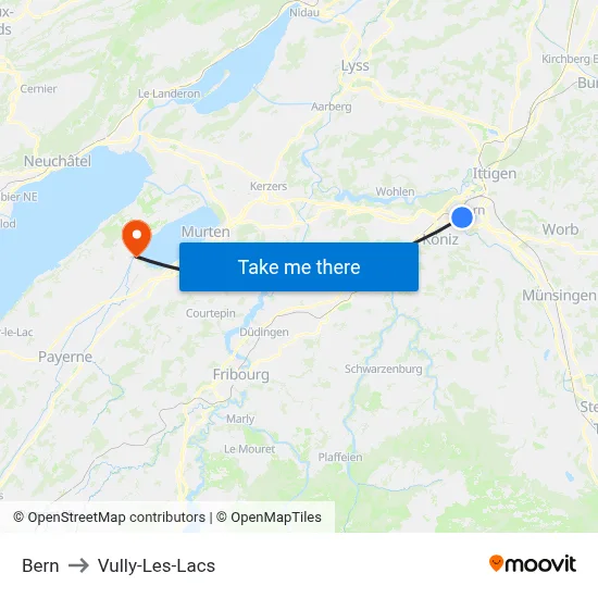 Bern to Vully-Les-Lacs map