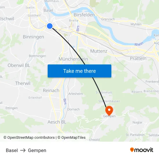 Basel to Gempen map