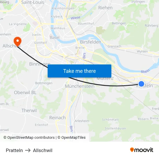 Pratteln to Allschwil map