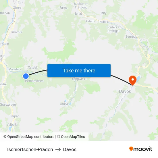Tschiertschen-Praden to Davos map