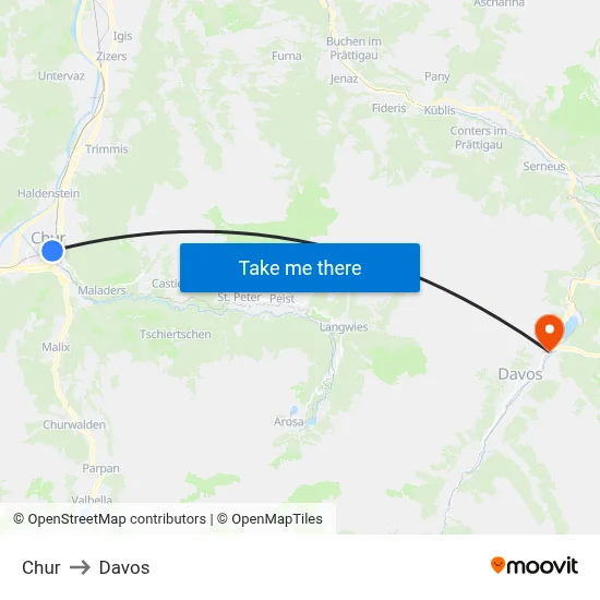 Chur to Davos map