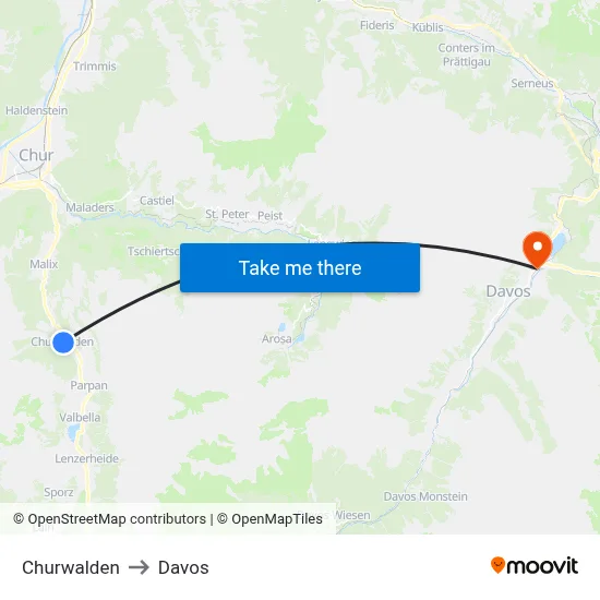 Churwalden to Davos map