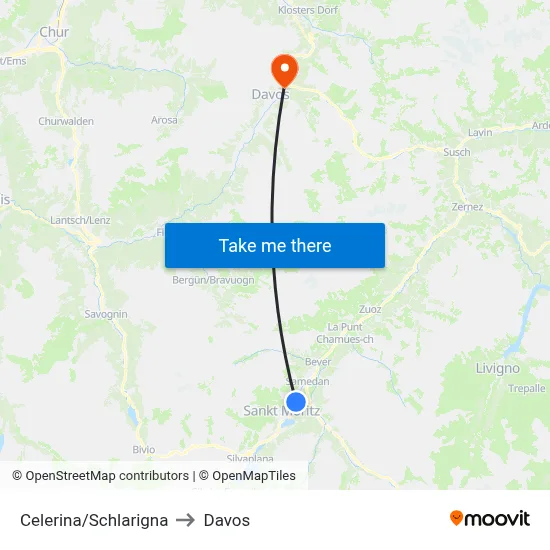 Celerina/Schlarigna to Davos map
