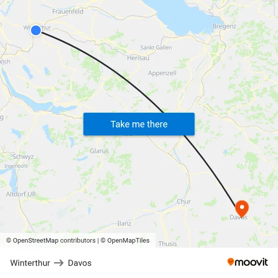 Winterthur to Davos map